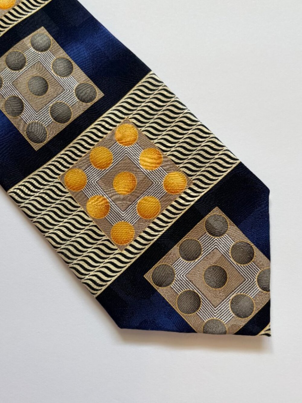 Di Mossio Silk Tie Set 5 Mixed Geo Blue Black Teal Yellow Cream 4" - Picture 6 of 7